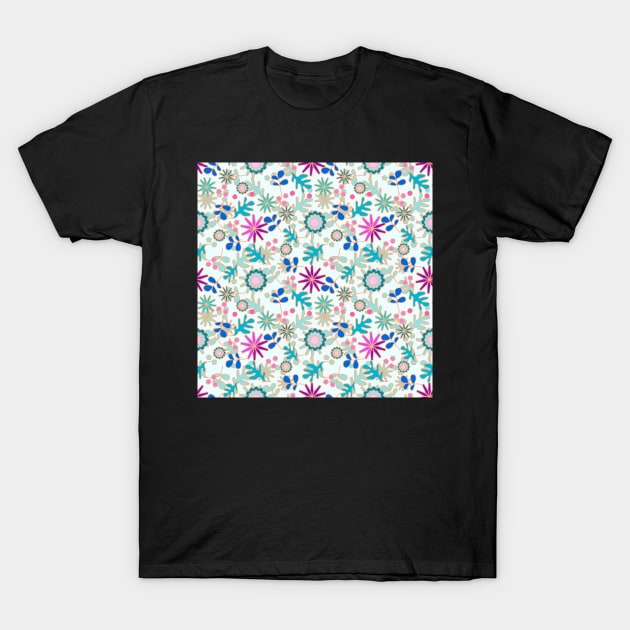 Light Blue Floral Retro Pattern T-Shirt by Artskratch